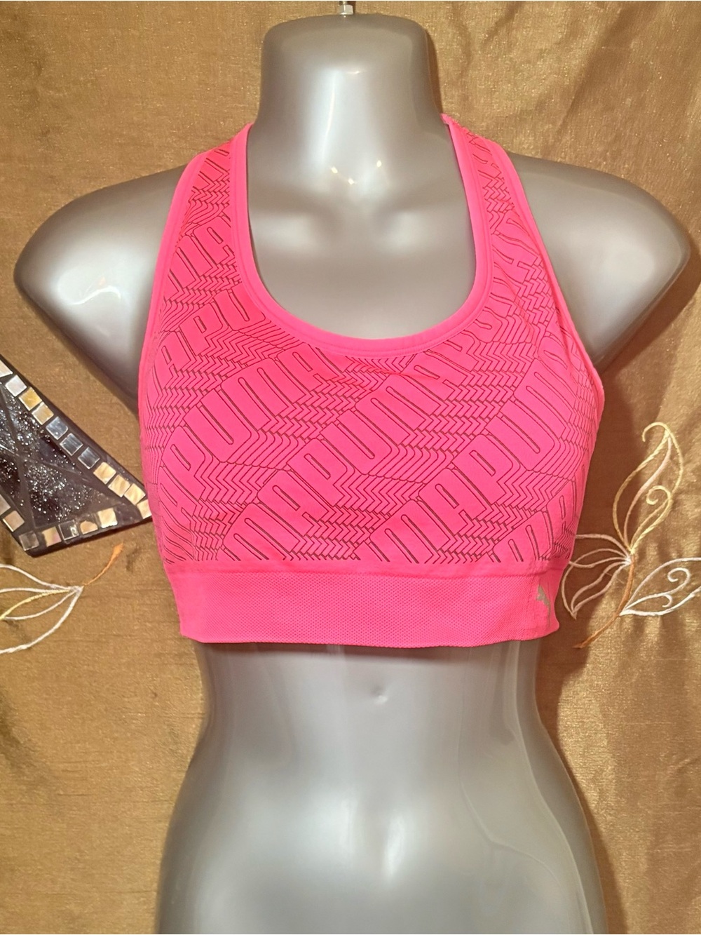 Puma Neon Pink Racerback Wireless Padded Sports Bra Size M